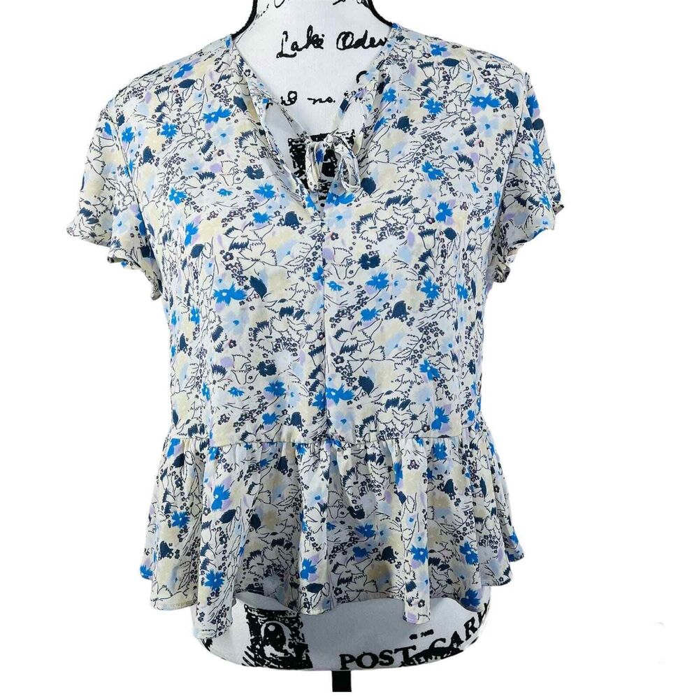 Gap Floral Peplum Short Sleeve V Neck Blouse Pastel Floral size XS boho cottage